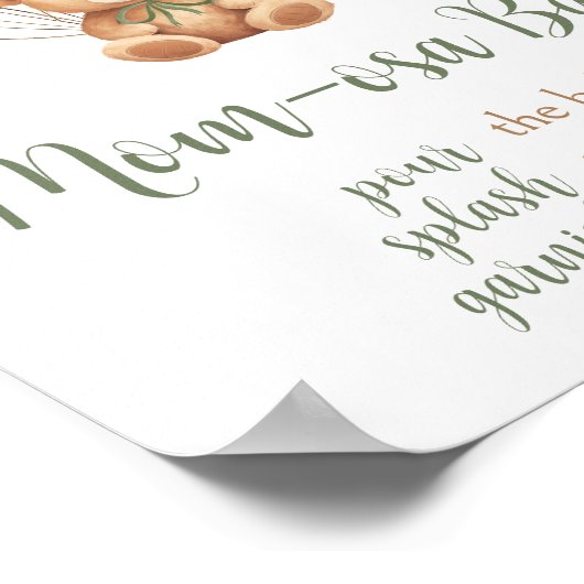 Sage Green Bear Balloon Babydusche Mama Osa Bar Poster (Ecke)