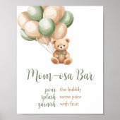 Sage Green Bear Balloon Babydusche Mama Osa Bar Poster (Vorne)
