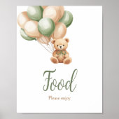 Sage Green Bear Balloon Babydusche Nahrung Poster (Vorne)