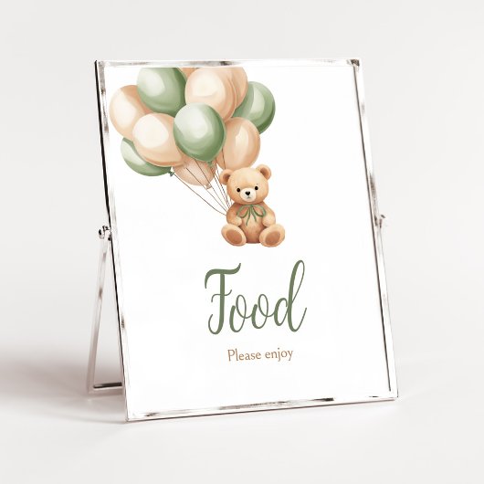 Sage Green Bear Balloon Babydusche Nahrung Poster