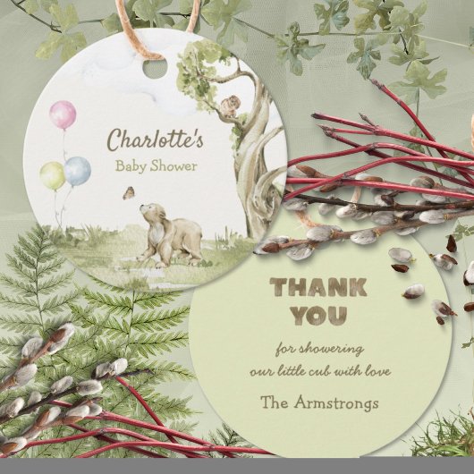 Sage Green Bearly Wait Round Baby Shower Geschenkanhänger