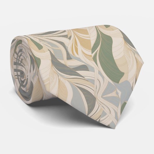 Sage Green Beige Abstract Foliage Pattern Krawatte (Gerollt)