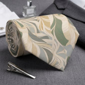 Sage Green Beige Abstract Foliage Pattern Krawatte