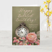 Sage Green Beige Floral Belated Birthday Card Karte (Gelbe Blume)