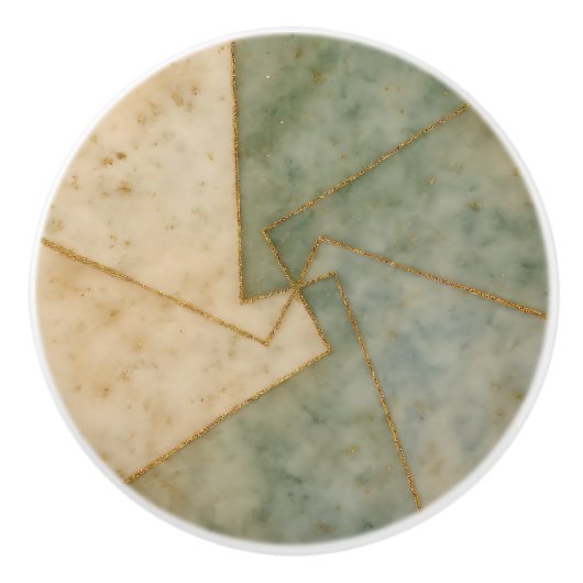 Sage Green Beige Gold Marble Geometric Artistic Keramikknauf (Vorderseite)