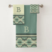 Sage Green Beige Grayish Brown Ethnic Look Custom Badhandtuch Set (Insitu)