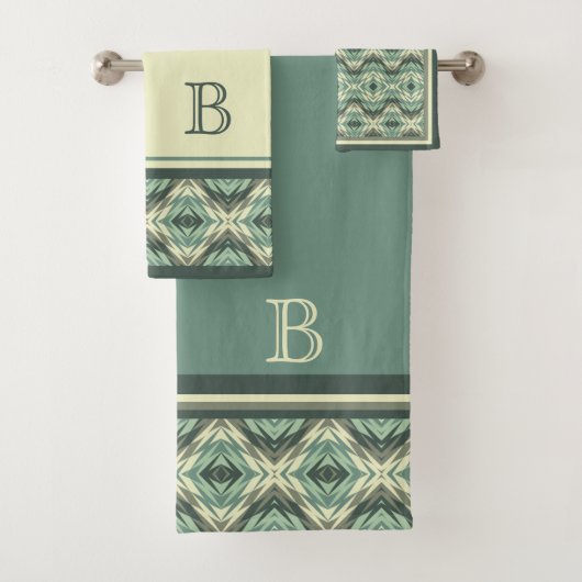 Sage Green Beige Grayish Brown Ethnic Look Custom Badhandtuch Set (Insitu)