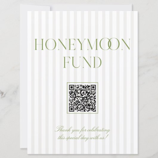 Sage Green & Beige Honeymoon Fund QR Code Sign (Vorderseite)