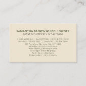 Sage Green Beige Hund Katze Bird Pet Sitter Visitenkarte (Rückseite)