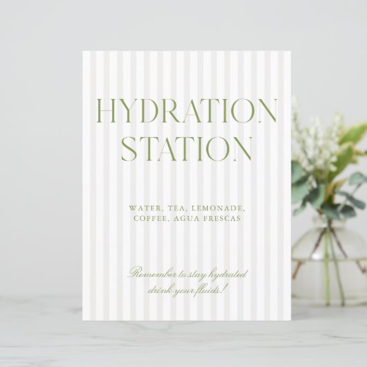 Sage Green & Beige Stripe Hydration Station Sign (Stehend Vorderseite)
