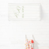 Sage Green & Beige Stripe Wedding Open Bar Banner (InSitu)