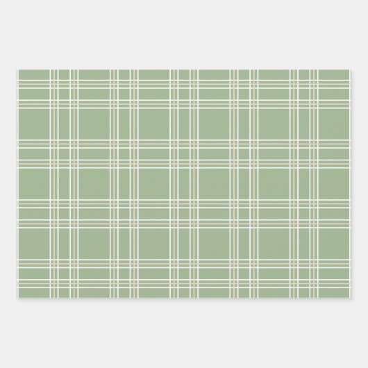 Sage Green Beige Tartan Kariert Geschenkpapier Set (Vorderseite 2)