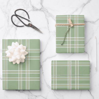Sage Green Beige Tartan Kariert Geschenkpapier Set