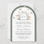 Sage Green Beige Wildblume Butterfly Arch Wedding Einladung (Vorderseite)