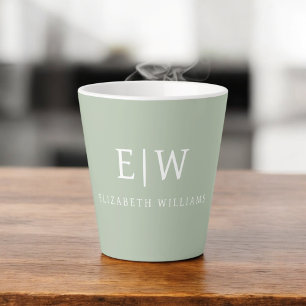 Sage Green Beruflich Simple Monogram Minimalistisc Milchtasse