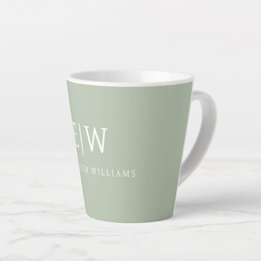 Sage Green Beruflich Simple Monogram Minimalistisc Milchtasse (Rechte Ecke)