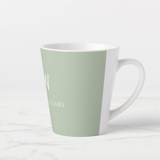 Sage Green Beruflich Simple Monogram Minimalistisc Milchtasse (Rechts)