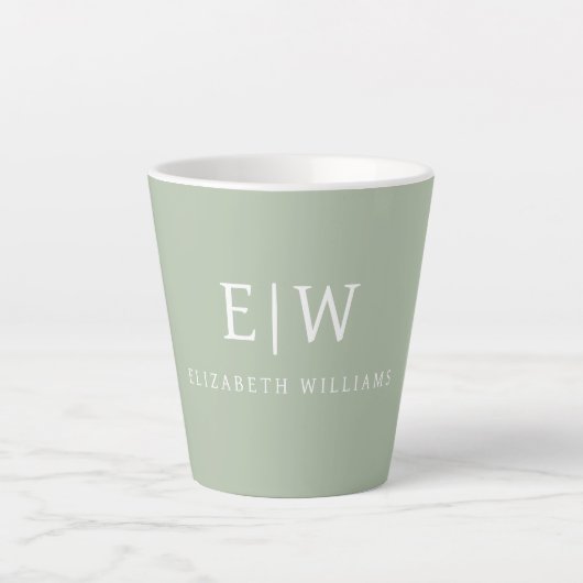 Sage Green Beruflich Simple Monogram Minimalistisc Milchtasse (Vorderseite)