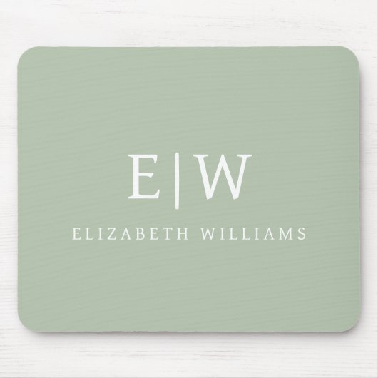 Sage Green Beruflich Simple Monogram Minimalistisc Mousepad (Vorne)
