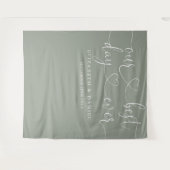 Sage Green Best Day Ever Heart Script Wedding Wandteppich (Vorderseite (Horizontal))