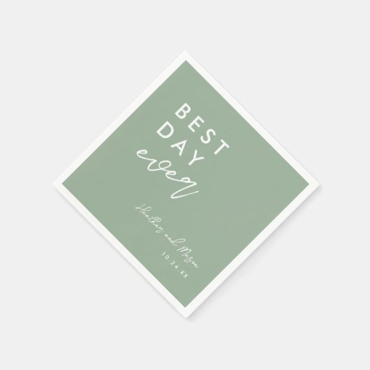 Sage Green Best Day Ever Hochzeitsempfang Serviette (Ecke)