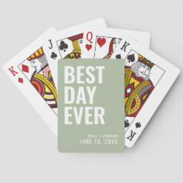 Sage Green Best Day Ever Wedding Cards Spielkarten
