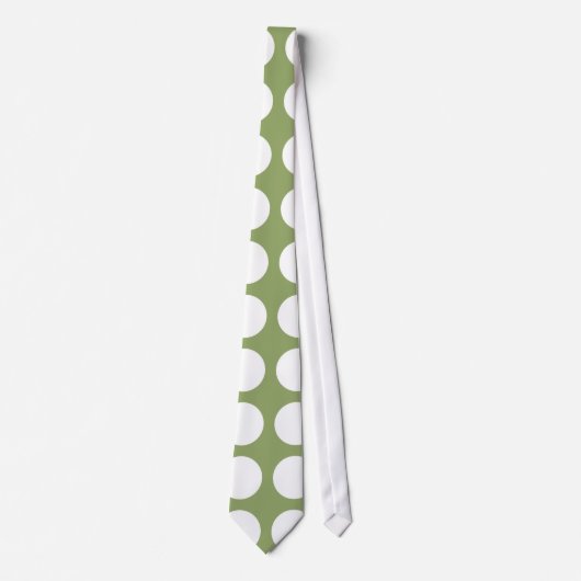Sage Green & Big White Polka Dots Krawatte (Vorderseite)