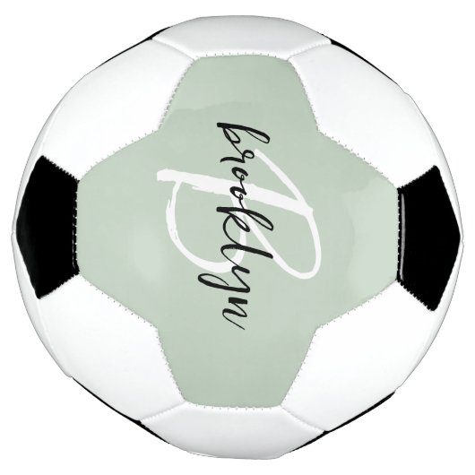 Sage Green Black and White Script Monogram Fußball (Gedreht)