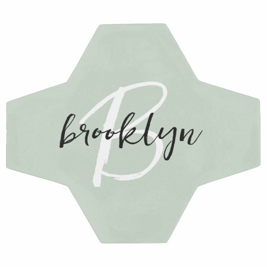 Sage Green Black and White Script Monogram Fußball (Flach)