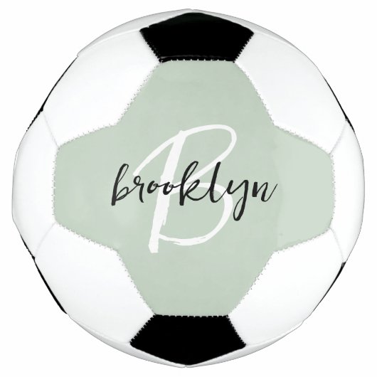 Sage Green Black and White Script Monogram Fußball (Vorderseite)