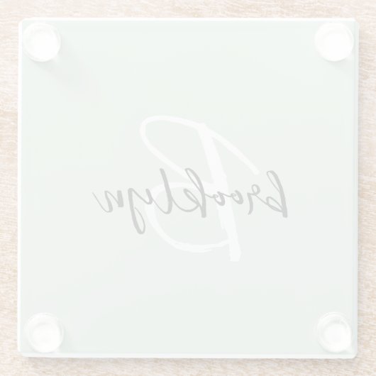 Sage Green Black and White Script Monogram Glasuntersetzer (Rückseite)