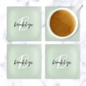 Sage Green Black and White Script Monogram Glasuntersetzer