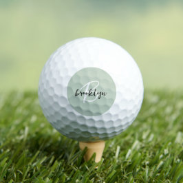 Sage Green Black and White Script Monogram Golfball