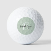 Sage Green Black and White Script Monogram Golfball (Vorderseite)