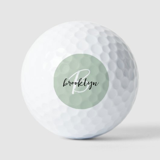 Sage Green Black and White Script Monogram Golfball (Vorderseite)