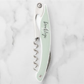 Sage Green Black and White Script Monogram Kellnermesser (Vorderseite)