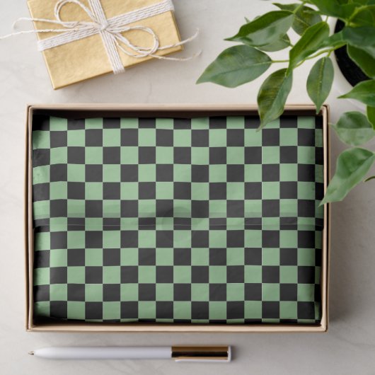Sage Green Black Checkerboard Camouflage-Muster Seidenpapier (Geschenk)