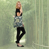 Sage Green Black Floral Japanese Style Monogram  Tasche