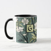 Sage Green Black Floral Japanese Style Monogram  Tasse (Links)