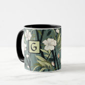 Sage Green Black Floral Japanese Style Monogram  Tasse (Vorderseite Links)