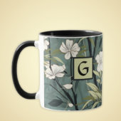 Sage Green Black Floral Japanese Style Monogram  Tasse