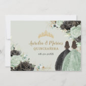Sage Green Black Floral Twins XV Quinceañera Save The Date (Rückseite)