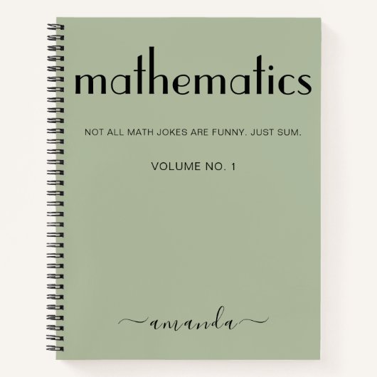 Sage Green Black Personalisiert Mathematics Notizblock (Vorderseite)