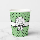 Sage Green Black Polka Dot White Bow Personalisier Pappbecher (Rückseite)