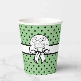 Sage Green Black Polka Dot White Bow Personalisier Pappbecher