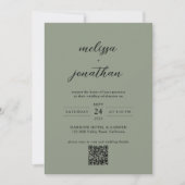 Sage Green & Black Script Foto QR Code Hochzeit Einladung (Vorderseite)