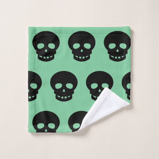 Sage Green Black Skull Pattern Badhandtuch Set (Waschlappen)