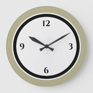 Sage Green Black & White Minimalist Large Clock Große Wanduhr