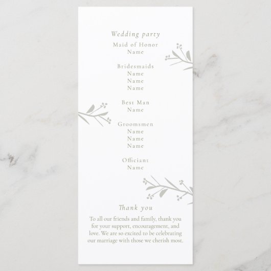 Sage Green Blätter and Berries Wedding Program (Rückseite)