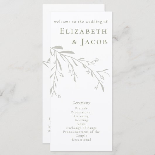 Sage Green Blätter and Berries Wedding Program (Vorne/Hinten)